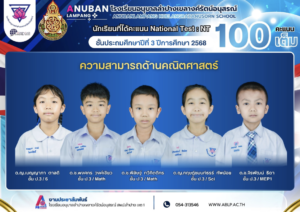 โรงเรียนอนุบาลลำปางเขลางค์รัตน์อนุสรณ์ ชื่นชมความสำเร็จนักเรียนชั้น ป.3 คว้าคะแนนเต็ม 100 ในการทดสอบ NT ปีการศึกษา 2568